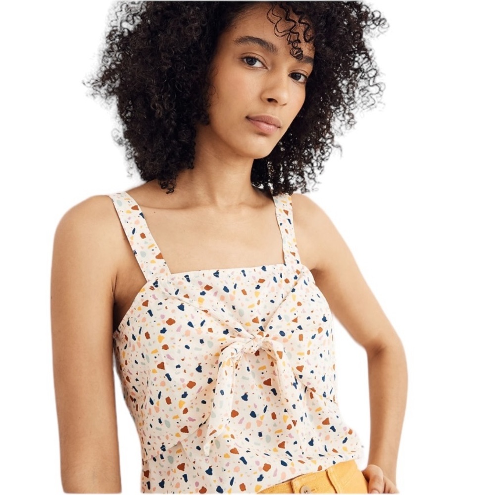 Madewell Speckled Cream Tank Top with Front Tie